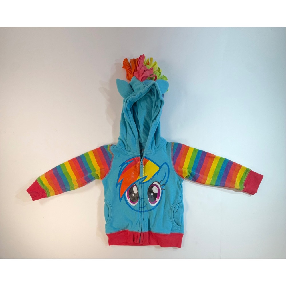 My Little Pony Rainbow Dash Blue Hoodie Rainbow Striped Wings Mane 4T RN 71868